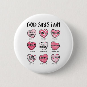 Christian Valentine God Says Bible Verses Hearts F 6 Cm Round Badge