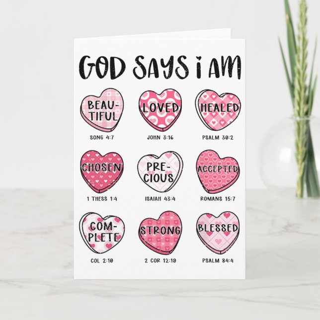 Christian Valentine God Says Bible Verses Hearts F Card (Front)