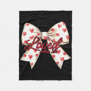 Christian Valentines Day Coquette Bow Heart Loved  Fleece Blanket