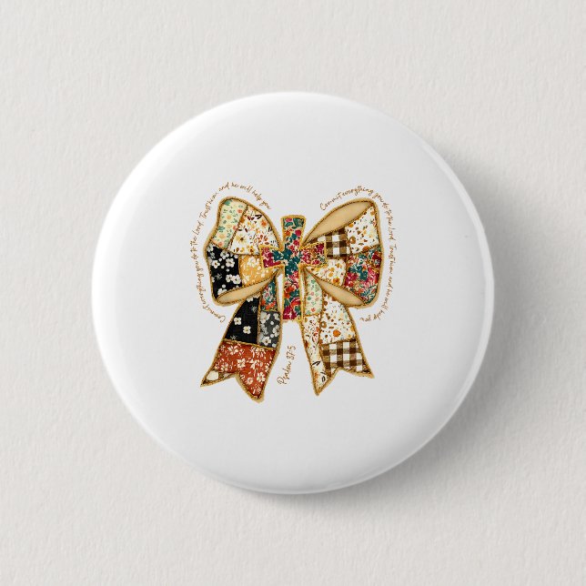 Christian Verse Bible Jesus Coquette Bow Patchwork 6 Cm Round Badge (Front)
