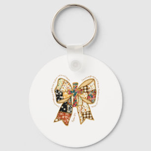 Christian Verse Bible Jesus Coquette Bow Patchwork Key Ring