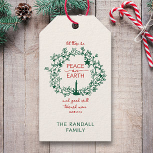 Christian Verse Peace on Earth Hand Drawn Wreath  Gift Tags