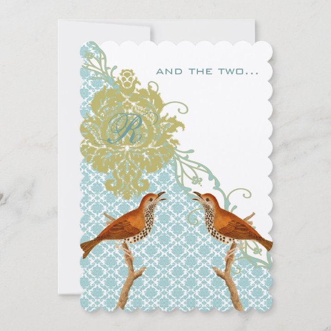 Christian Vintage Birds Damask Wedding Invites (Front)