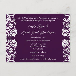 Christian Vintage Damask Wedding Invitation Purple Postcard