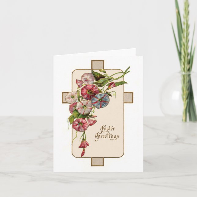 Christian Vintage Easter Floral Greetings Holiday Card (Front)