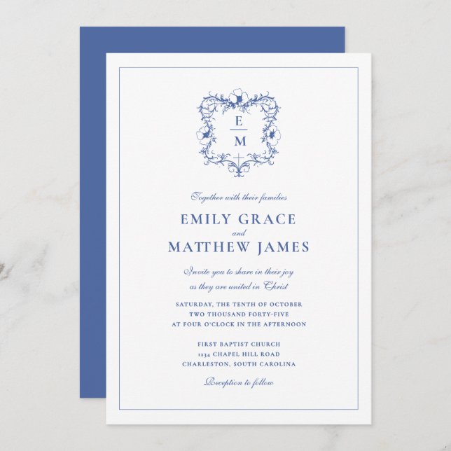 Christian Vintage Wedding Crest Monogram Elegant Invitation (Front/Back)