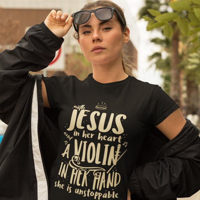 Christian Violinist Support Matching Family Tri-Blend Shirt (Christian Violinist with Jesus in Her Heart She Unstoppable T-shirt)