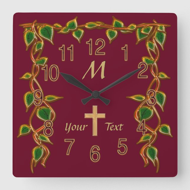 Christian Wall Clocks with Monogram and Your Text (Front)
