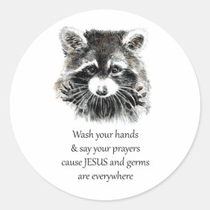 Christian Washroom Wash your Hands Raccoon Animal Classic Round Sticker