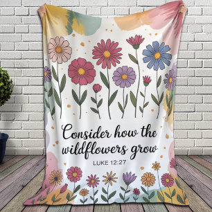 Christian Watercolor Floral Scripture Fleece Blanket