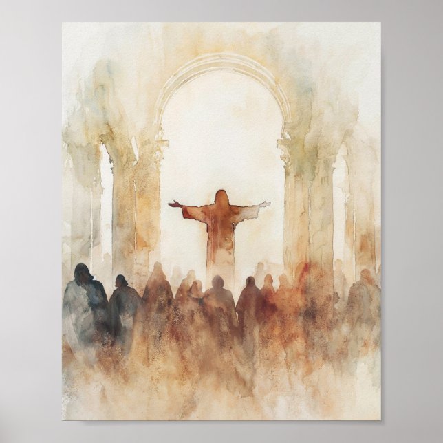 Christian Watercolor Wall Art  Jesus Worship (Front)