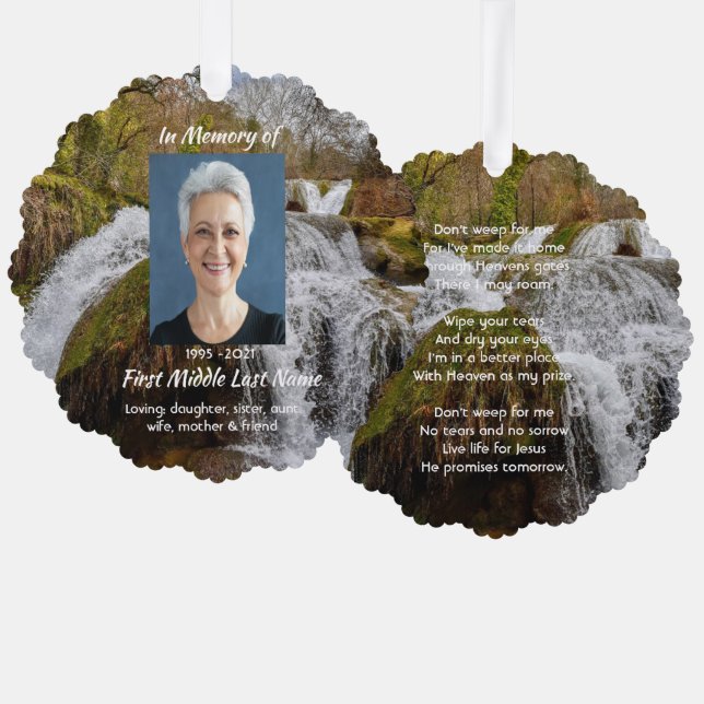 Christian Waterfall Landscape  Memorial Keepsake  Tree Decoration Card (Front/Back)
