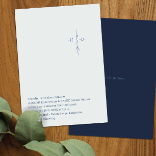 Christian Wedding Blue Couple's Initials Cross Invitation