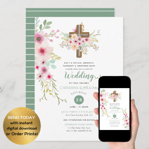 Christian Wedding Catholic Watercolor Flowers Boho Invitation