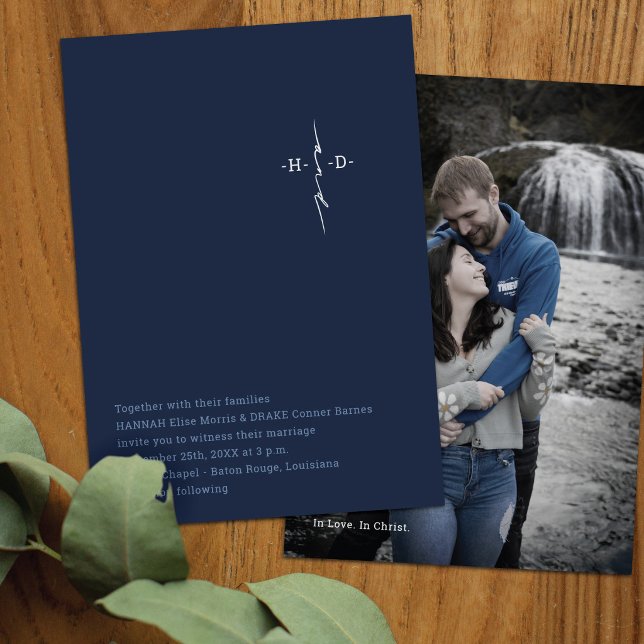 Christian Wedding | Couple's Initials Cross | Blue Invitation (Creator Uploaded)