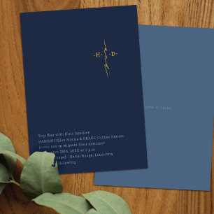 Christian Wedding Couple's Initials Gold Cross Invitation