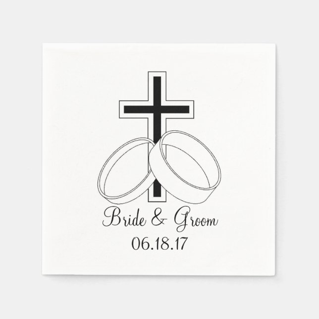 Christian Wedding Custom Bride Groom Names Date Napkin (Front)