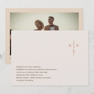 Christian Wedding Hand Lettered Monogram Cross Invitation