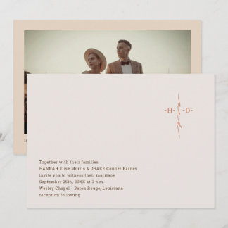 Christian Wedding Hand Lettered Monogram Cross Invitation
