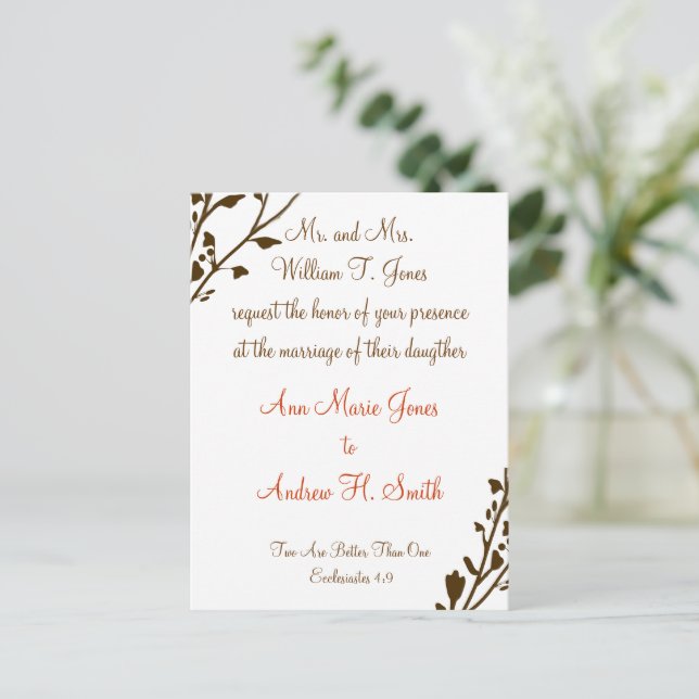 Christian Wedding Invitation Deep Chocolate Postcard (Standing Front)