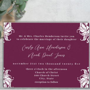 Christian Wedding Invitation Deep Plum Postcard