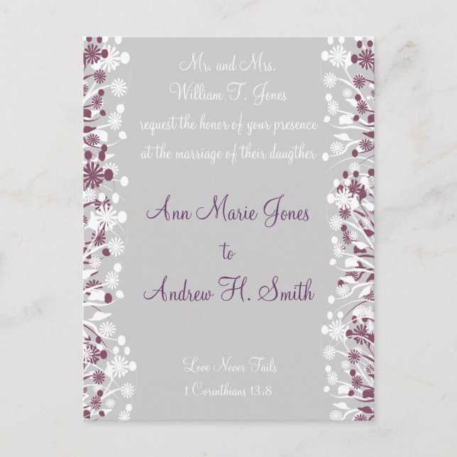 Christian Wedding Invitation Grape White Taupe (Front)