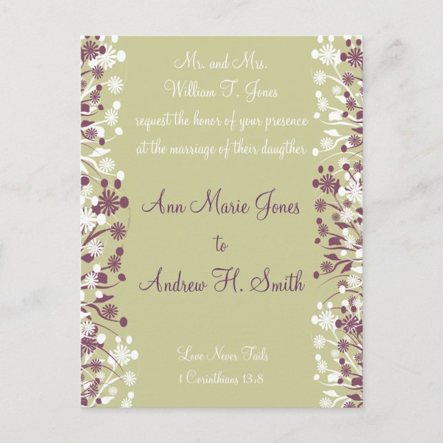 Christian Wedding Invitation Grape White Taupe (Front)