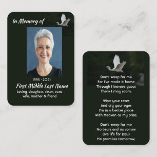 Christian White Egret Bird Memorial Keepsake Business Card