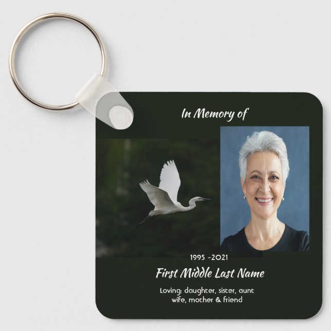 Christian White Egret Bird Memorial Keepsake  Key Ring (Front)