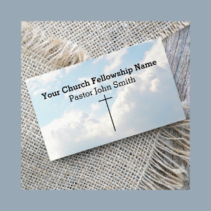 Christian White Fluffy Clouds Sky Cross Church  Business Card