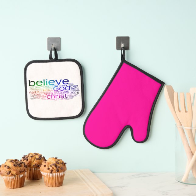 Christian word cloud oven mitt & pot holder set (Insitu(Hanging))