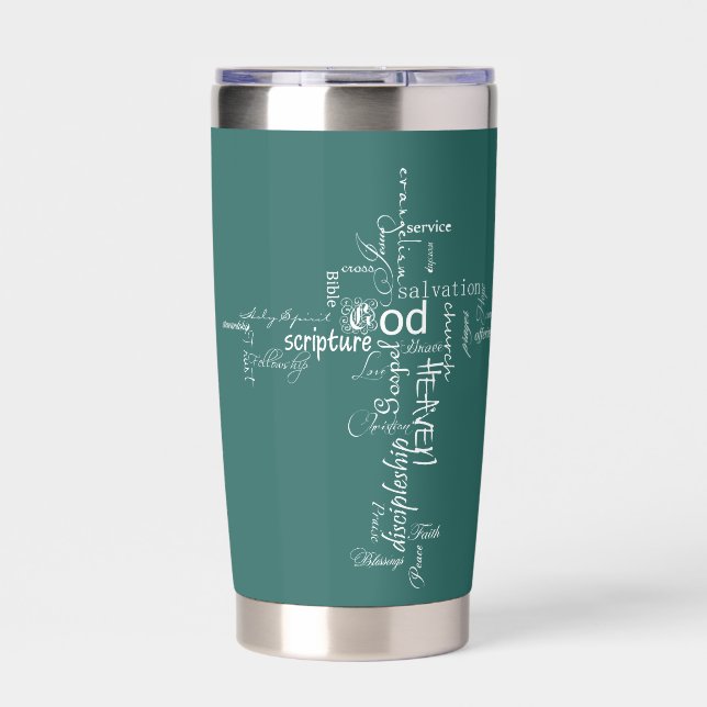 Christian words cross personalised insulated tumbler (Front)