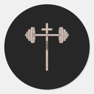 Christian Workout Dumbbell Cross Barbell Gym Jesus Classic Round Sticker