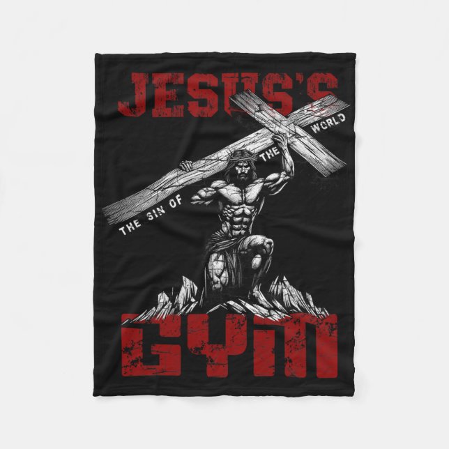Christian Workout Tee Jesus's Gym Bodybuilder Moti Fleece Blanket (Front)