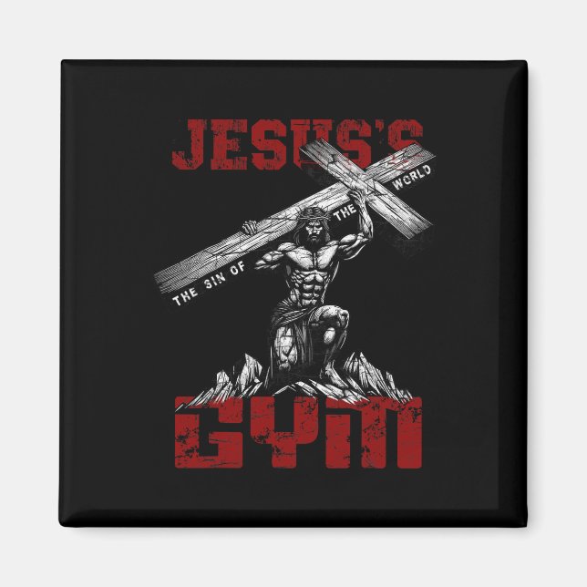 Christian Workout Tee Jesus's Gym Bodybuilder Moti Magnet (Front)