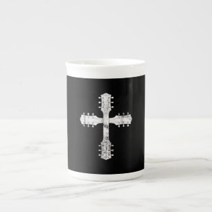 christian worship team guitar cross bone china mug
