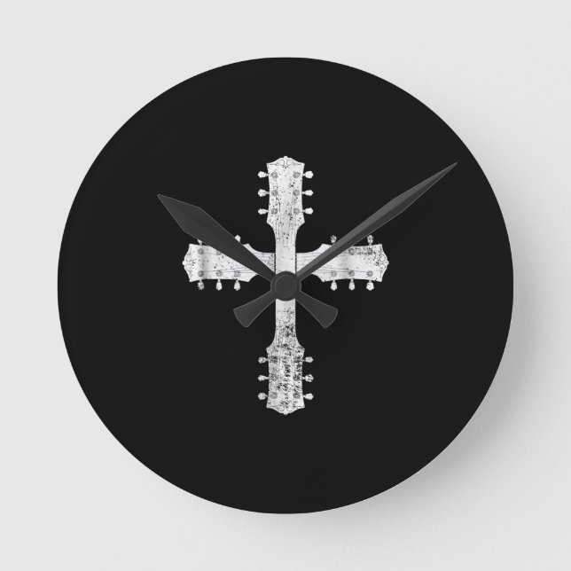 christian worship team guitar cross round clock (Front)