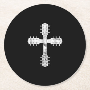 christian worship team guitar cross round paper coaster