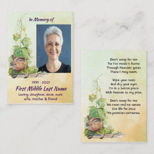Christian Wren Bird Vineyard Memorial Keepsake Business Card