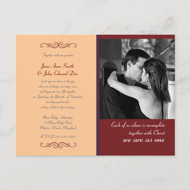 Christian Yellow & Red Custom Wedding Invitation (Front)