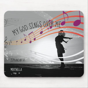 Christian Zeph 3:17 MY GOD SINGS OVER ME Grey Mouse Pad