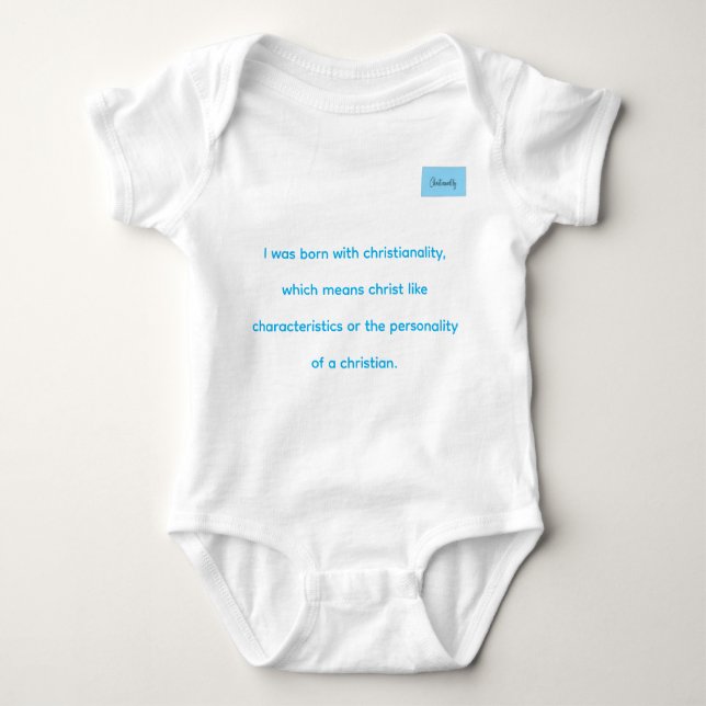 Christianality defined in blue on white onsie  baby bodysuit (Front)