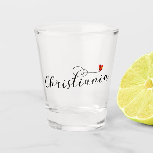 Christiania Flag Heart, Fristaden Christiania Shot Glass (Front)