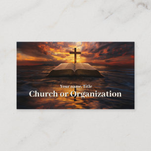 Christianity-Religious Cross and Bible In Sunset Business Card