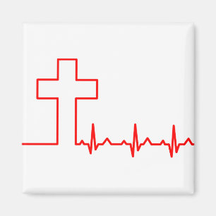 Christians Cross Heartbeat Life EKG ECG Magnet