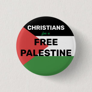 CHRISTIANS FOR A FREE PALESTINE FLAG RED BLACK  3 CM ROUND BADGE