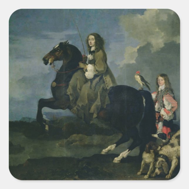 Christina of Sweden (1626-89) on Horseback, 1653 ( Square Sticker (Front)