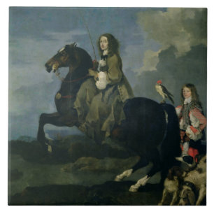 Christina of Sweden (1626-89) on Horseback, 1653 ( Tile