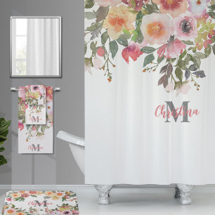 Christina Pink Watercolor Floral Shower Curtain