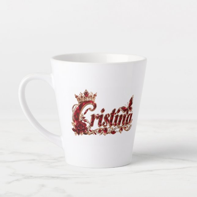 Christina Ruby Crystal Luxury Name Latte Mug (Left)